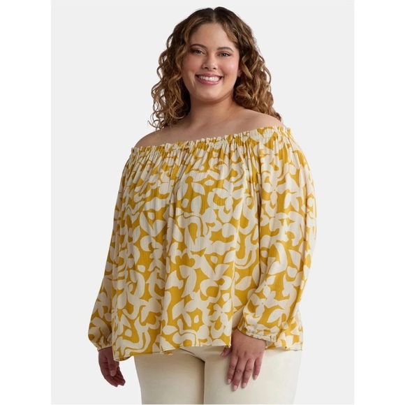 Terra & Sky Women's Plus Size Off The Shoulder Blouse with Long Sleeves, Size 1X - Picture 1 of 5